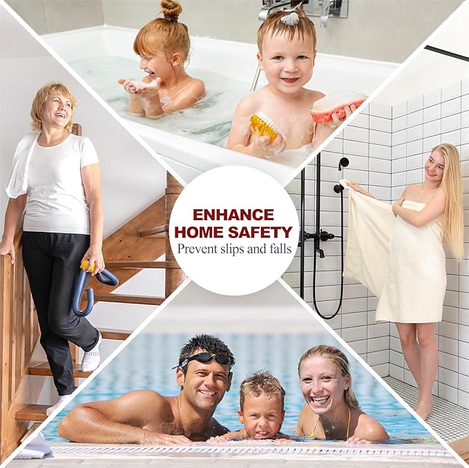 28 PCS Shower Floor Non Slip Stickers with Strong Adhesive, Invisible & Durable Anti Slip Shower Stickers with Scraper for Bath Tub, Pools and Stairs(Clear,Wavy)