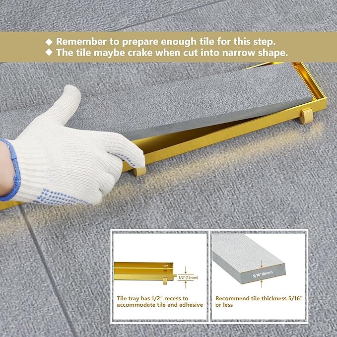Neodrain 18-Inch Linear Shower Drain with Tile Insert Grate, Golden 304 Stainless Steel Rectangle Shower Floor Drain, Linear Drain with Leveling Feet, Hair Strainer