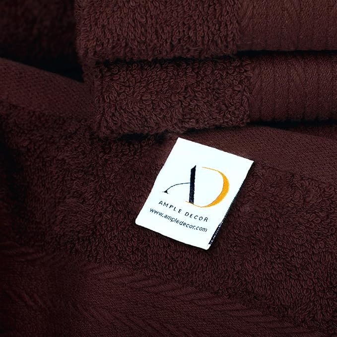 Ample Decor Washcloths Pack of 5 12 X 12 Inch, 600 GSM 100% Cotton Soft Absorbent, Premium Quality Durable Ideal for Bathroom, Pool, Hotel, Spa - Brown
