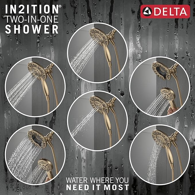 Delta Faucet Albion 14 Series Single-Handle Tub and Shower Faucet Set, Gold Shower Trim Kit with 4-Setting In2ition 2-in-1 Dual Shower Head, Champagne Bronze T144855-CZ-I (Valve Not Included)