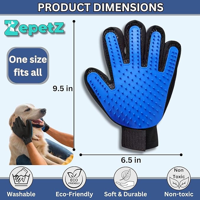 (1 Pair) Pet Hair Remover Gloves โ Blue, Reusable Grooming Gloves for Dogs, Cats & Horses, Gentle Deshedding, Bathing & Massaging, Anti-Shedding Tool for Pet Hair Removal 1 Pair