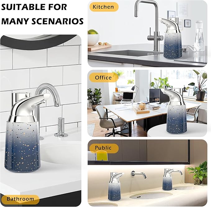 Adjustable Automatic Soap Dispenser Touchless, Ceramic Material,4 Adjustable Levels, Type-c Rechargeable Operated Sensor Liquid Soap Pump,Touch-Free Hand Sanitizer Dispenser (Starry Silver)