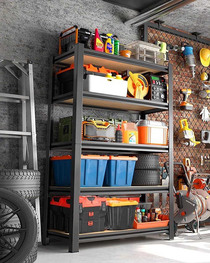 AOAORRG Set of 3 Storage Shelves, 45.6" W Garage Shelving, Heavy Duty Metal Shelving, Home Storage Shelf, Adjustable 5-Tier Shelving Unit, for Basement Warehouse, 45.6" Wx17.7 Dx71.2 H, Black