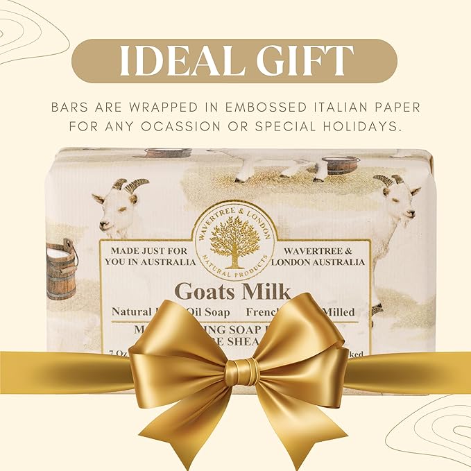 Wavertree & London Natural Goat Milk Soap Bars (2 Bars) – 7oz Individually Wrapped, French Triple Milled Moisturizing Bath Bar Soap Enriched with Shea Butter, Chemical-Free Sensitive Skin Bar Soap