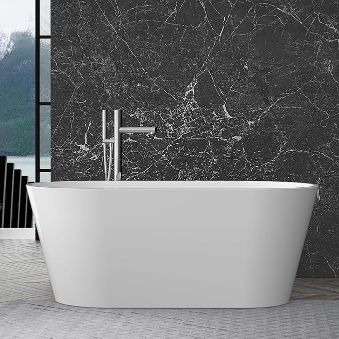 67 in Acrylic Freestanding Bathtub, Contemporary Stand Alone Tub,Glossy White Soaking Tub, Oval Bathtub with Chrome Overflow and Drain, CUPC Certified