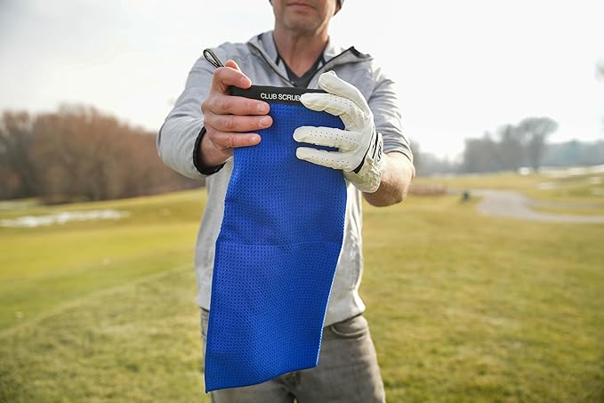 Club Scrub Towel Pro, Golf Club and Ball Cleaning Pouch with Attached Towel, Waterproof Exterior, Clean Face Technology Liner, Machine Washable, Cleans Club Grooves, Waffle-Weave Microfiber