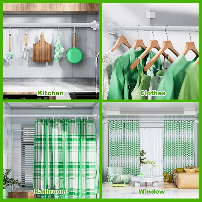 Ausemku Shower Curtain Rod - 32-68 Inch Rustproof Tension Rod, Non-Slip Spring Design, No Drilling Adjustable Curtain Rod for Bathroom, Kitchen, and Closet(White)