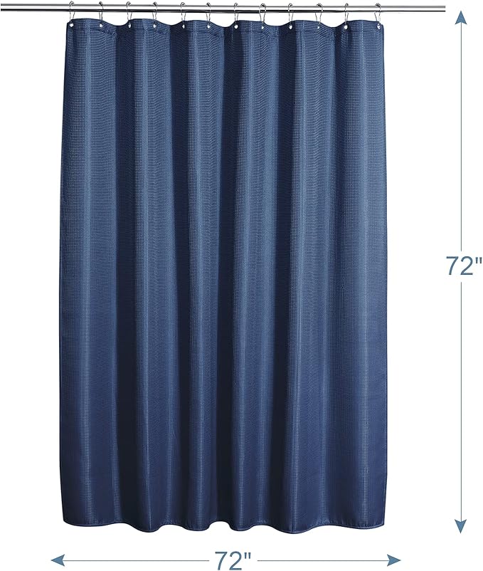 AmazerBath Waffle Shower Curtain Heavy Duty 240GSM, Navy Blue Shower Curtain Fabric Waffle Textured, Hotel Quality, Bathroom Shower Curtains, 72 x 72 Inches