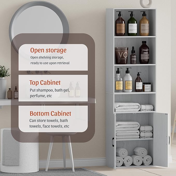 Tall Bathroom Storage Cabinet, Bathroom Floor Cabinet with Wide 4 Tier Shelf, Storage Unit for Living Room, Entryway, Kitchen (Embossed White, 1 PCS)