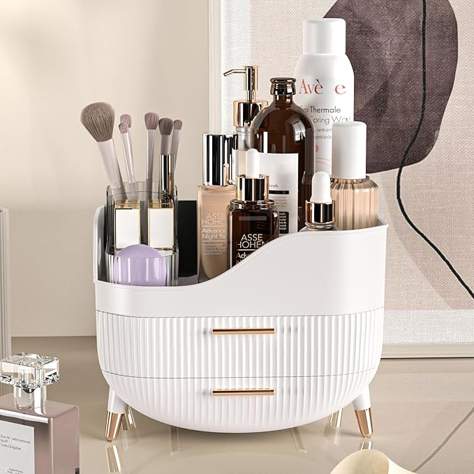 Makeup Organizer with Drawers,Skincare Organizer for Vanity,Storage Box with Handle,Large Cosmetic Display case for Dresser, Bathroom Countertop