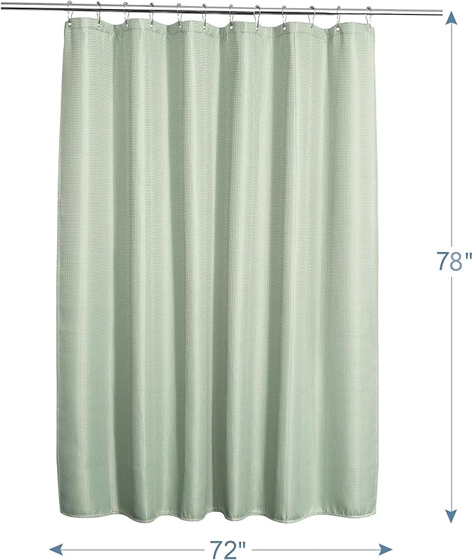 AmazerBath Waffle Shower Curtain, Sage Green Fabric, Long With Waffle Weave Heavy Duty Hotel Quality for Bathroom, 72 x 78 Inches