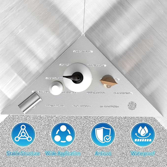 Corner Shower Shelves, 10" Silver 304 Stainless Steel Recessed Shelf for Bathroom,Grout in Shelf with Hooks for Tiled Wall 2 Pack (Silver)