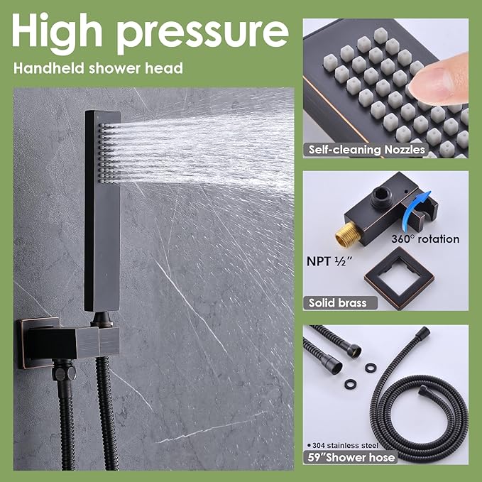 Enga Dual Shower Head System with Body Jets, 12"+ 6" Wall Mounted Dual Rain Shower Faucet with Valve Kit, Oil Rubbed Bronze
