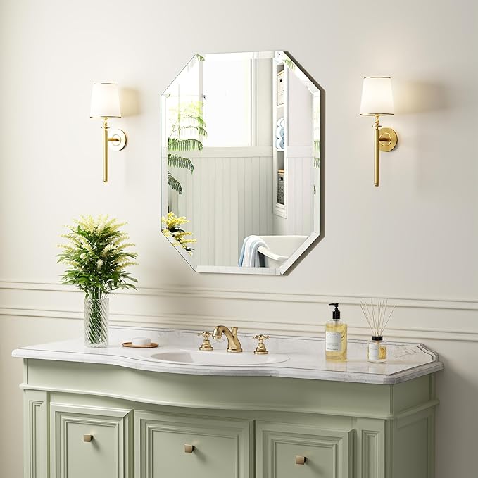 Silver Wall Mirror-Beveled Edge Frameless Mirror for Bathroom, Vanity, Bedroom, Rectangle Mirrors (18X24inch)