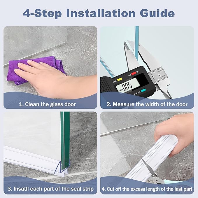 4-Pack Frameless Shower Door Bottom Seal for 3/8 Inch Thick Glass Doors β Stop Shower Leaks and Create a Water Barrier (3/8β x 39β)