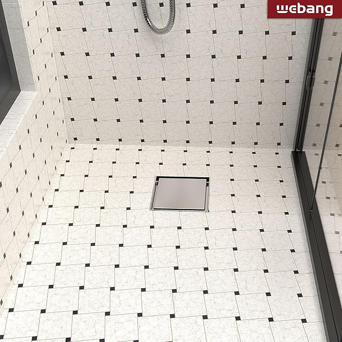 WEBANG 6 Inch Square Shower Drain Nickel Floor Drain with Flange Reversible 2-in-1 Cover Tile Insert Grate Removable SUS304 Stainless Steel CUPC Certified Brushed Nickel