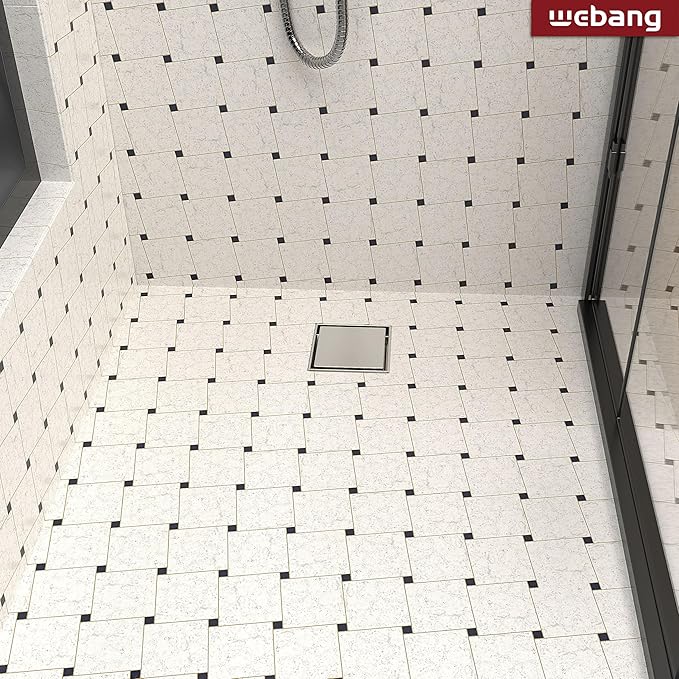 WEBANG 4 Inch Square Shower Drain Nickel Floor Drain with Flange Reversible 2-in-1 Cover Tile Insert Grate Removable SUS304 Stainless Steel CUPC Certified Brushed Nickel