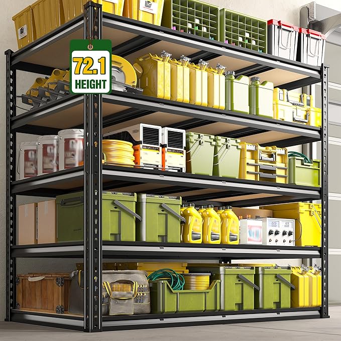 55.1" W Garage Shelves 2230LBS Storage Shelves, 5 Tier Adjustable Metal Shelving, Garage Shelving for Storage, Basement, Warehouse, Pantry, Kitchen, 55.1" W x 24.1" D x 72.1" H, Black