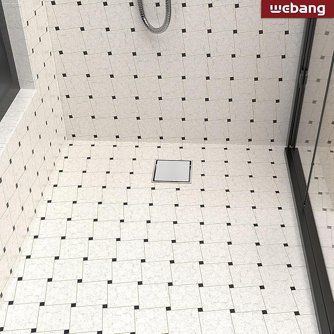 WEBANG 4 Inch Square Shower Drain Brushed Floor Drain with Flange Reversible 2-in-1 Cover Tile Insert Grate Removable SUS304 Stainless Steel CUPC Certified Brushed