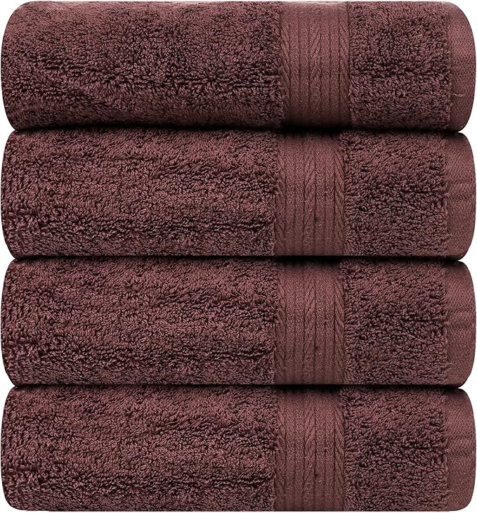 Ample Decor 100% Cotton Bath Towel for Bathroom 30 X 54 Inch 600 GSM Soft Absorbent - 4pcs Brown