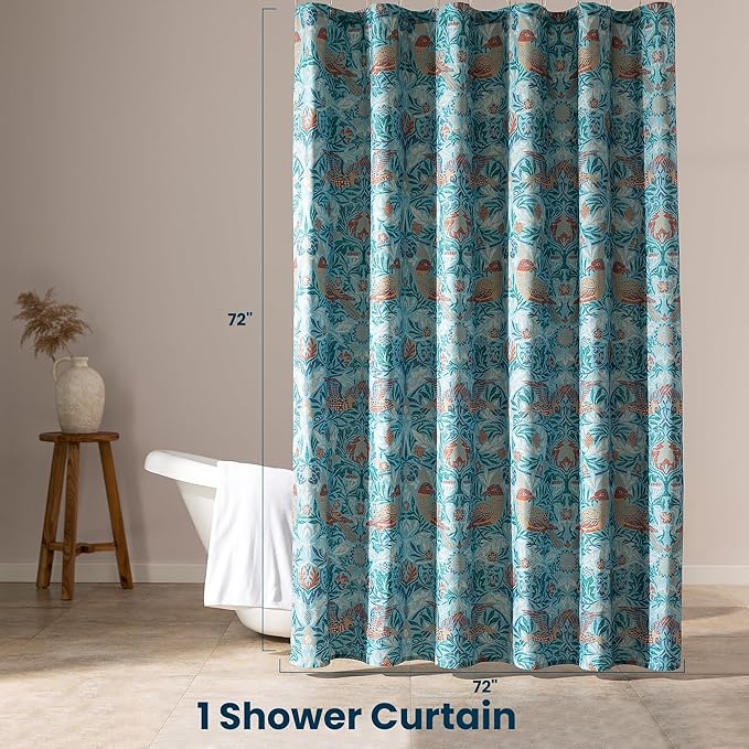 SLEEP ZONE Blue Garden Shower Curtain Waterproof Curtains for Bathroom Decor Bathtub Farmhouse Shower Curtain 72" × 72"