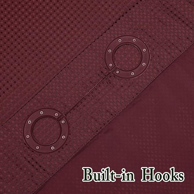 Gibelle Stall Small Shower Curtain 36x74, Waffle Weave Shower Curtain with Snap-in Fabric Liner Set, No Hooks Needed, Hotel Style with Mesh Top Window, Burgundy