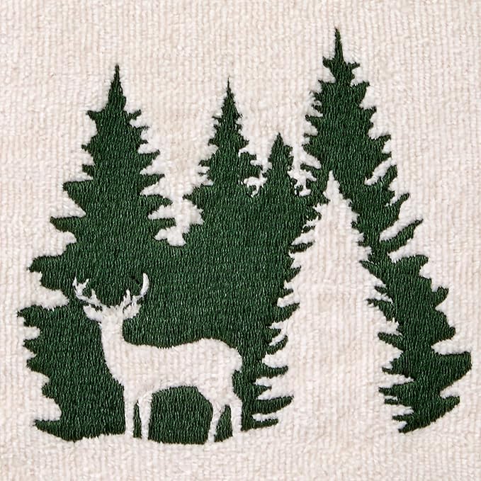 SKL Home Christmas/Winter Deer Spruce 100% Cotton Embroidered 2pc Hand Towel Set, Decorative for Bath/Kitchen/Bar, Natural