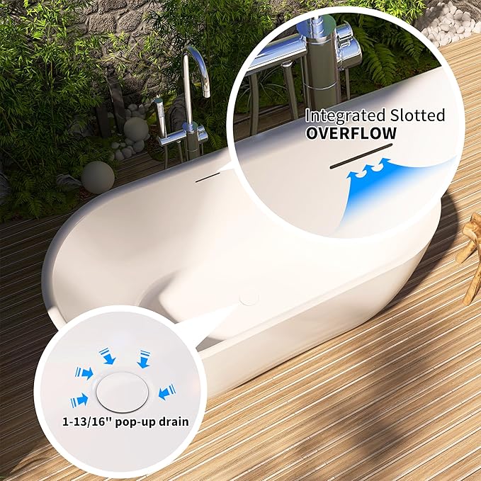 67" Acrylic Free Standing Tub, Stand Alone Tub, Freestanding Bathtub, Soaking Bathtub, cUPC Certified, SE(Glossy White)