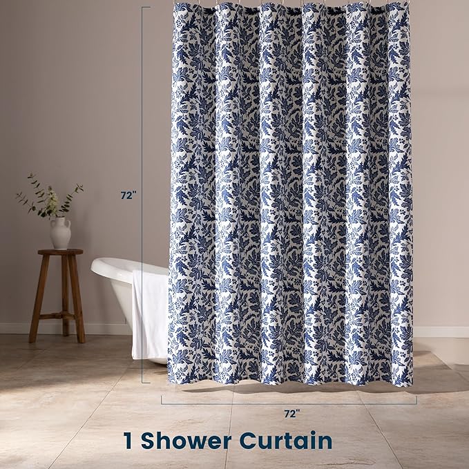 SLEEP ZONE Navy Leaf Shower Curtain Waterproof Curtains for Bathroom Decor Bathtub Farmhouse Shower Curtain 72" × 72"