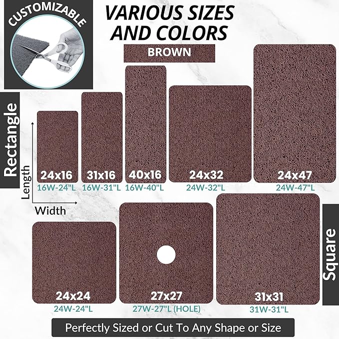 Enkosi Loofah Shower Mat Non-Slip - Anti-Slip Bath Mat for Inside Showers, Tub, Bathtub, Bathroom - Quick Dry PVC with Drain Holes - Cushioned Safety Grip - Secure for Kids and Elderly (Brown 24x24)