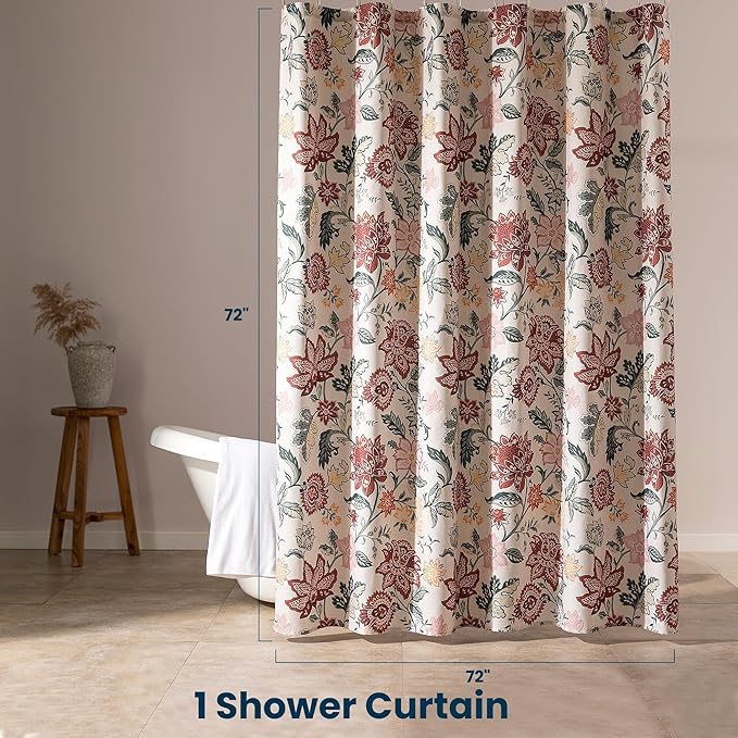 SLEEP ZONE Red Blossom Shower Curtain Waterproof Curtains for Bathroom Decor Bathtub Farmhouse Shower Curtain 72" × 72"