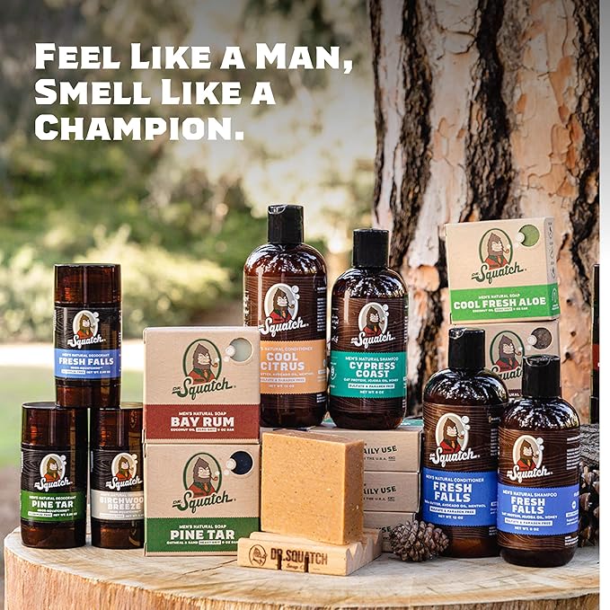 Dr. Squatch Natural Bar Soap for Men - Cold Process Soap with No Harsh Chemicals - Coconut Castaway, Wood Barrel Bourbon, Fresh Falls, Birchwood Breeze & Gold Moss (5 oz, 5-Pack)