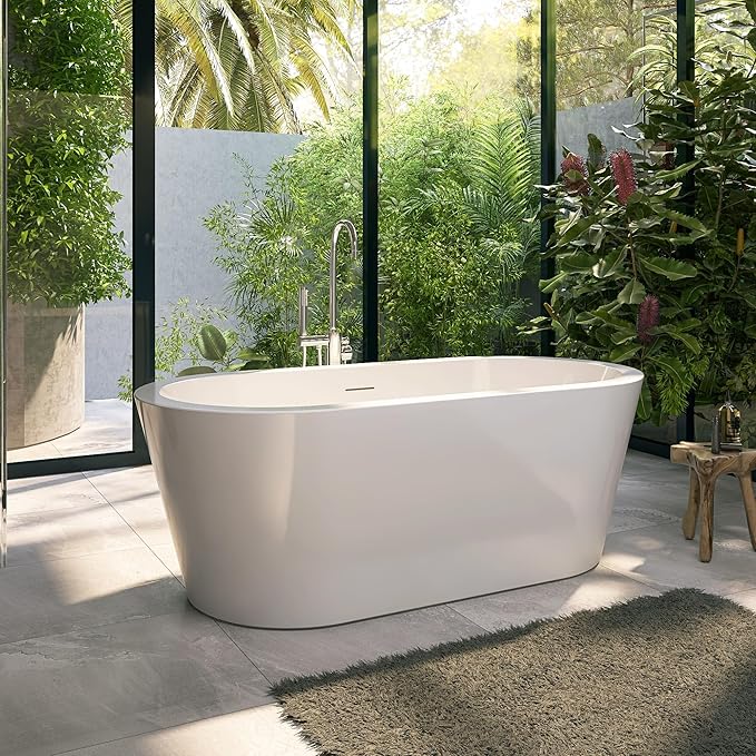 61" Acrylic Free Standing Tub, Stand Alone Tub, Freestanding Bathtub, Soaking Bathtub, cUPC Certified, LT(Glossy White)