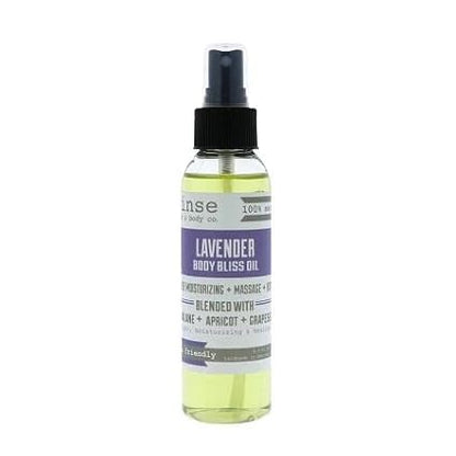 Rinse Bath & Body Moisturizing Lavender Body Oil Moisturizer Spray - Natural Lightweight Fast Absorbing with Squalane, Grapeseed, Apricot & Vitamin E Oil for All Skin Types, 4 fl oz