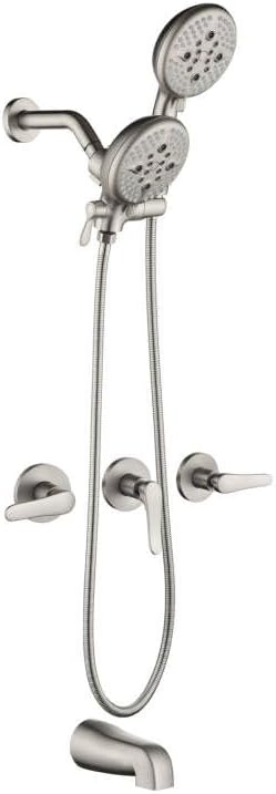 3 Handle Shower Faucet Set Shower System with Tub Spout Bathtub Faucet Set Shower Head Combo Set Complete Tub and Shower Faucet Combo Shower Fixtures Trim Kit Brushed Nickel