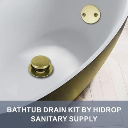 Gold Brushed Tub Drain Tip-Toe Tub Trim Set Conversion Kit Assembly, Hidrop Bathtub Drain Replacement Trim Kit with 2-Hole Overflow Faceplate and Universal Fine/Coarse Thread,Brushed Gold