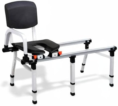 ShowerGlyde SG2 - FSA HSA Eligible | Sliding Transfer Bench for Toilet-Adjacent Tubs, Adjustable Height, Grab Bar, Extended Rails, Sliding Shower Chair with Commode Compatibility