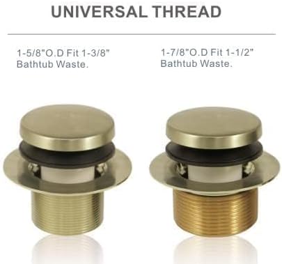 Gold Brushed Tub Drain Tip-Toe Tub Trim Set Conversion Kit Assembly, Hidrop Bathtub Drain Replacement Trim Kit with 2-Hole Overflow Faceplate and Universal Fine/Coarse Thread,Brushed Gold