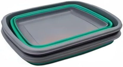 SAMMART 10L (2.6 Gallons) Set of 2 Collapsible Tub - Foldable Dish Tub - Portable Washing Basin - Space Saving Plastic Washtub (Bluish-Green & Orange)