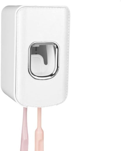 2 Slot Plastic Toothbrush Holder and Toothpaste Dispenser Wall Mounted, Automatic Toothpaste Squeezer, 2 in 1 Tooth Brush Toothpaste Organizer for Shower (White)