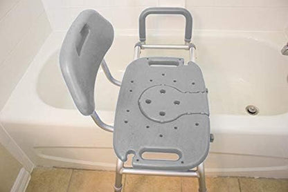 Platinum Health Sliding Shower Chair HydroGlyde Premium Heavy Duty, Padded Bathtub Transfer Bench with Cut Out Seat, for Bath Tub, Adjustable Legs, and Safety Belt, Quick Tool-Less Assembly, Gray
