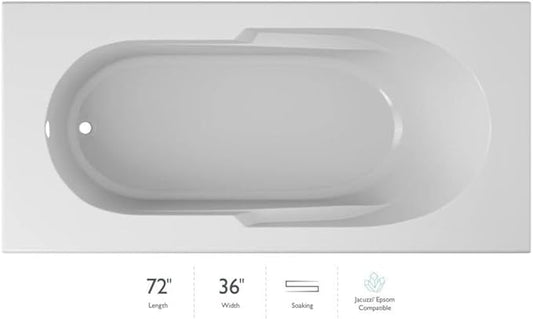 Jacuzzi SIGNATURE Acrylic Drop-In Bathtub, Soaking Sanctuary, Slip Resistant, Universal Drain Placement, 72" (L) x 36" (W), Rectangle, White