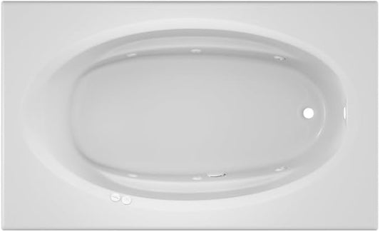 Jacuzzi SIGNATURE Acrylic Drop-In Bathtub, Heated Jet Massage Tub, Slip Resistant, Right Drain Placement, 72" (L) x 42" (W), Oval In Rectangle, White