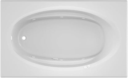 Jacuzzi SIGNATURE Acrylic Drop-In Bathtub, Heated Jet Massage Tub, Slip Resistant, Left Drain Placement, 72" (L) x 42" (W), Oval In Rectangle, White