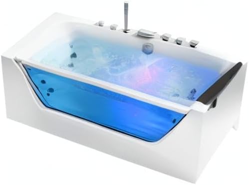 Empava 59 in. Acrylic Alcove Whirlpool Bathtub - Hydromassage Rectangular Jetted Soaking Tub with Center Drain - Waterfall Faucet
