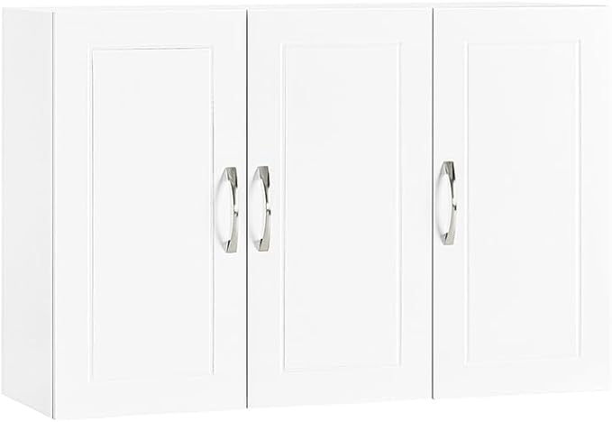 Haotian Wall Cabinet for Laundry Room, Wall Storage Medicine Cabinet for Bathroom Kitchen Garage, Linen Tower Bath Cabinet with Shelf, White FRG231-L-W
