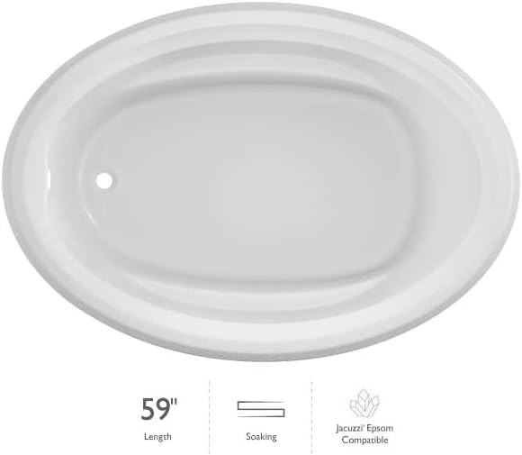 Jacuzzi SIGNATURE Acrylic Drop-In Bathtub, Soaking Sanctuary, Slip Resistant, Universal Drain Placement, 59" (L) x 41" (W), Oval, White