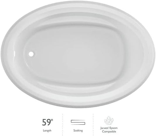 Jacuzzi SIGNATURE Acrylic Drop-In Bathtub, Soaking Sanctuary, Slip Resistant, Universal Drain Placement, 59" (L) x 41" (W), Oval, White