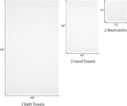 TRIDENT Soft & Plush Luxury Towel Set, 100% Cotton, 2 Bath Towels 2 Hand Towels 2 Washcloths Highly Absorbent Towels for Bathroom, 6 Pieces snowclad White Towel Sets