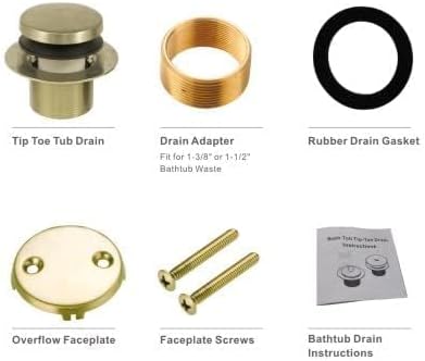 Gold Brushed Tub Drain Tip-Toe Tub Trim Set Conversion Kit Assembly, Hidrop Bathtub Drain Replacement Trim Kit with 2-Hole Overflow Faceplate and Universal Fine/Coarse Thread,Brushed Gold